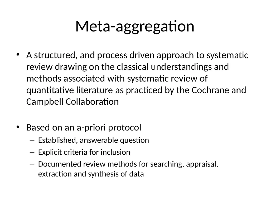 A worked example of META-AGGREGATION Its history - slide 2 of 33