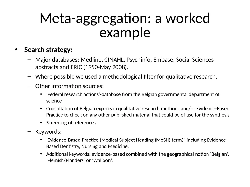 A worked example of META-AGGREGATION Its history - slide 7 of 33