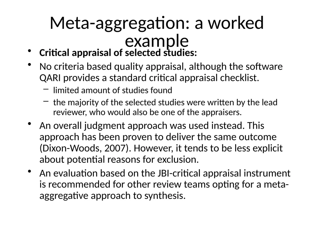 A worked example of META-AGGREGATION Its history - slide 9 of 33
