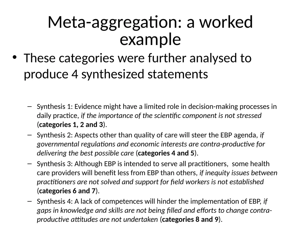 A worked example of META-AGGREGATION Its history - slide 11 of 33