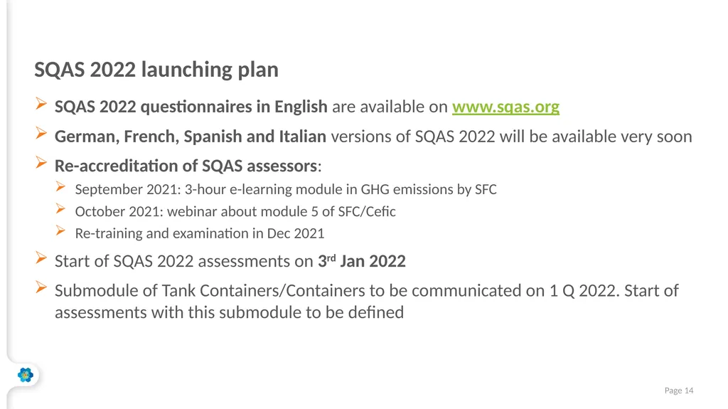 SQAS 2022 ECTA Workshop 7 October 2021 The - slide 14 of 14