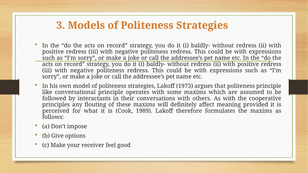 Politeness Principle INTRODCTION In our study of - slide 8 of 10