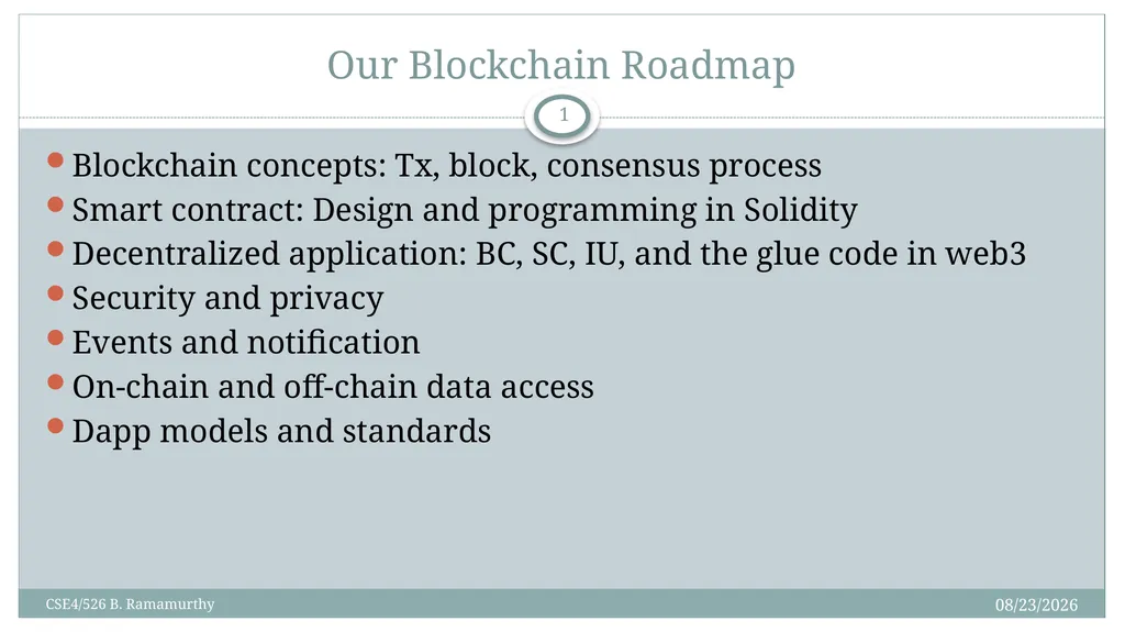 Our Blockchain Roadmap 5/1/2019 CSE4/526 B. - slide 1 of 5