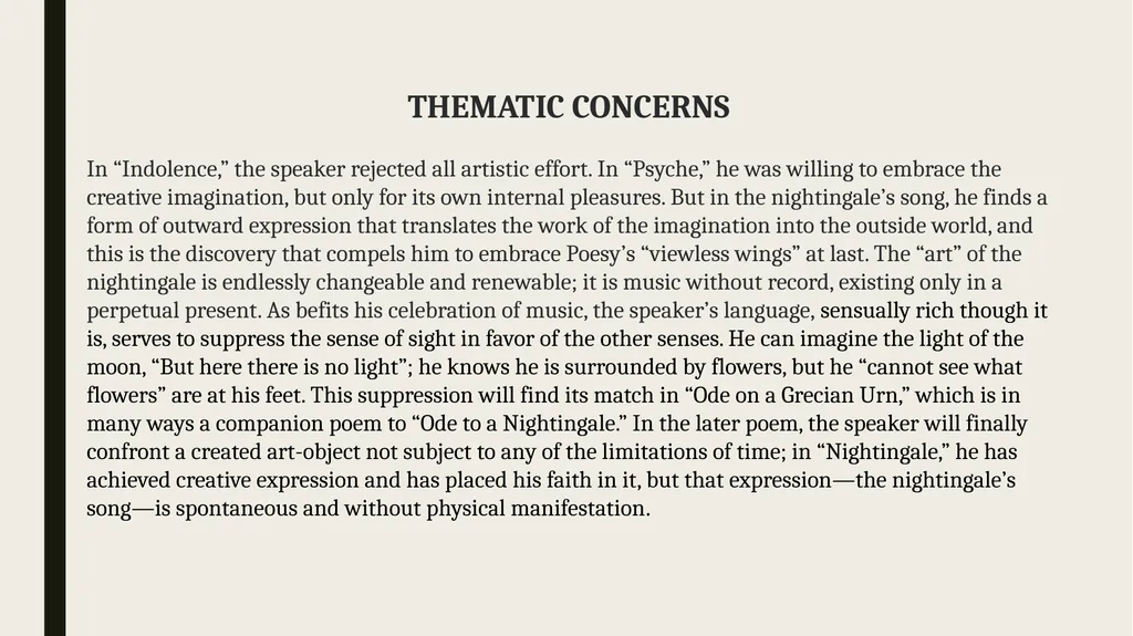 Ode to a Nightingale John Keats THEMATIC CONCERN - slide 3 of 11