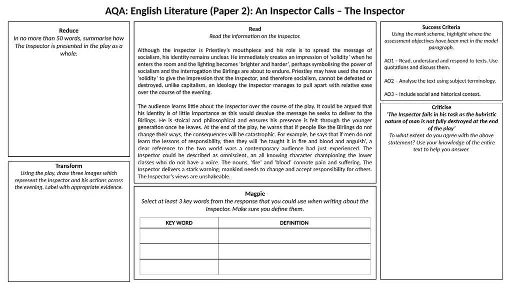 AQA: English Literature (Paper 2): An Inspector - slide 1 of 7