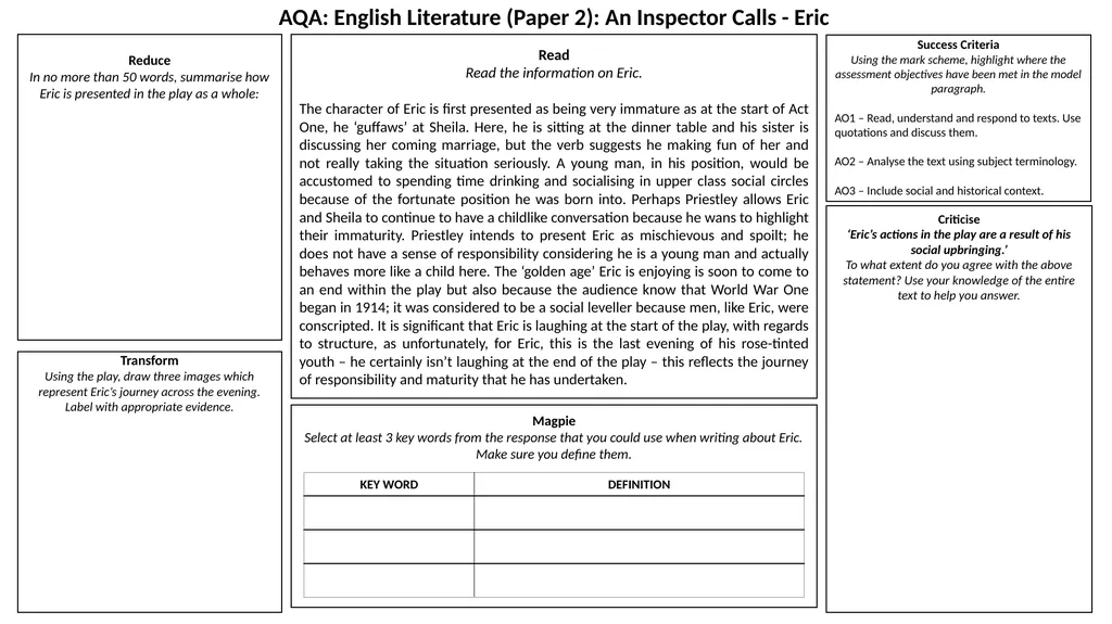 AQA: English Literature (Paper 2): An Inspector - slide 3 of 7