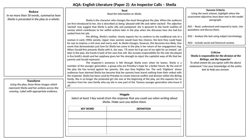 AQA: English Literature (Paper 2): An Inspector - slide 4 of 7