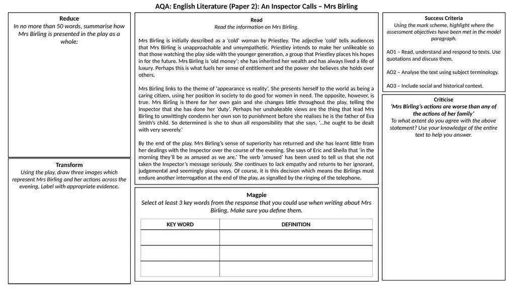 AQA: English Literature (Paper 2): An Inspector - slide 5 of 7