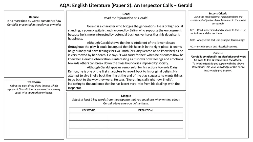 AQA: English Literature (Paper 2): An Inspector - slide 7 of 7