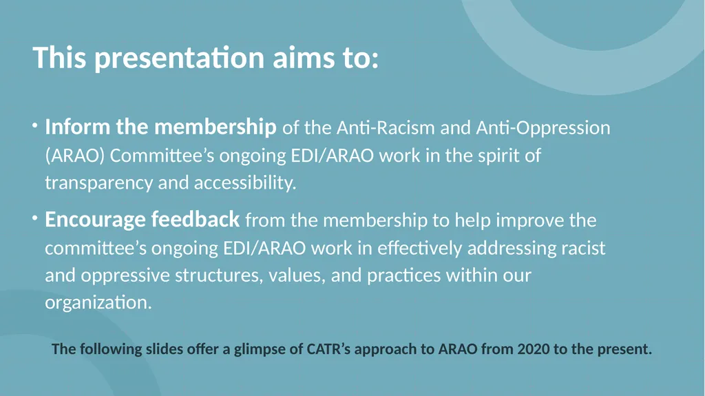 Anti-Racism & Anti-Oppression (ARAO) Committee - slide 2 of 20