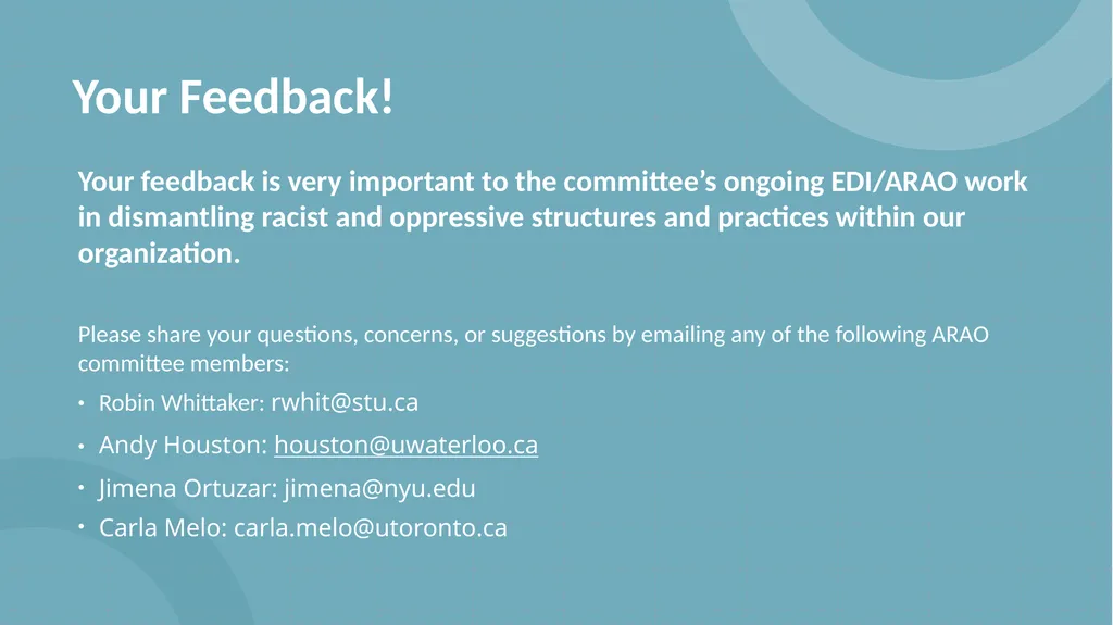 Anti-Racism & Anti-Oppression (ARAO) Committee - slide 19 of 20