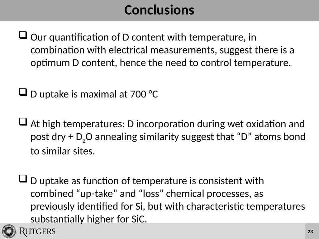 Wet Oxidation and Hydrogen Incorporation on 4H-SiC - slide 23 of 25