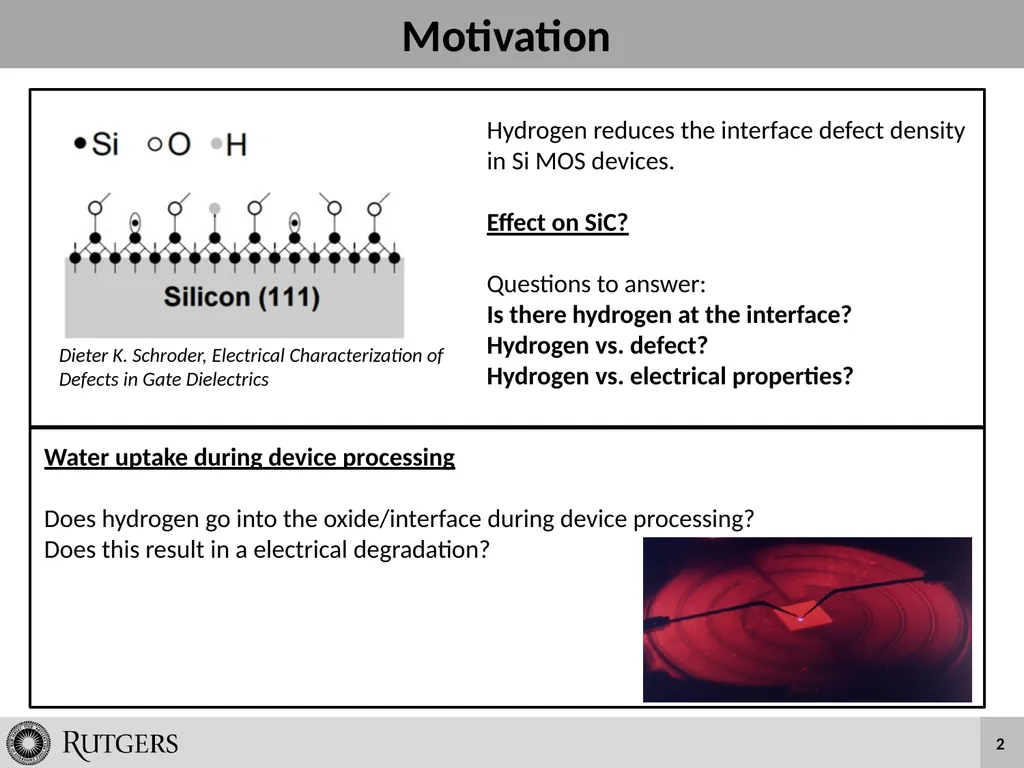 Wet Oxidation and Hydrogen Incorporation on 4H-SiC - slide 2 of 25