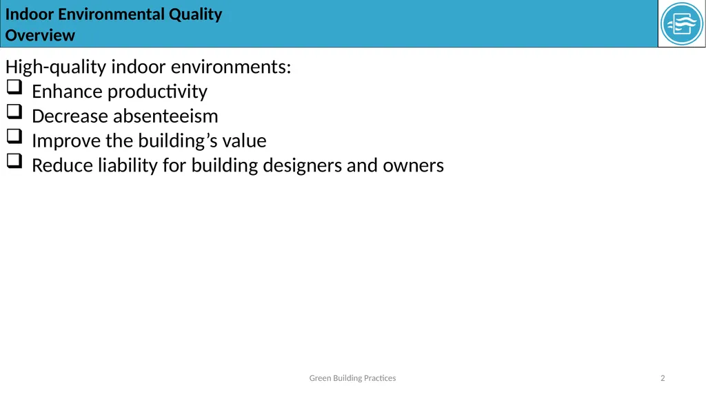 The Indoor Environmental Quality (EQ) category - slide 2 of 16