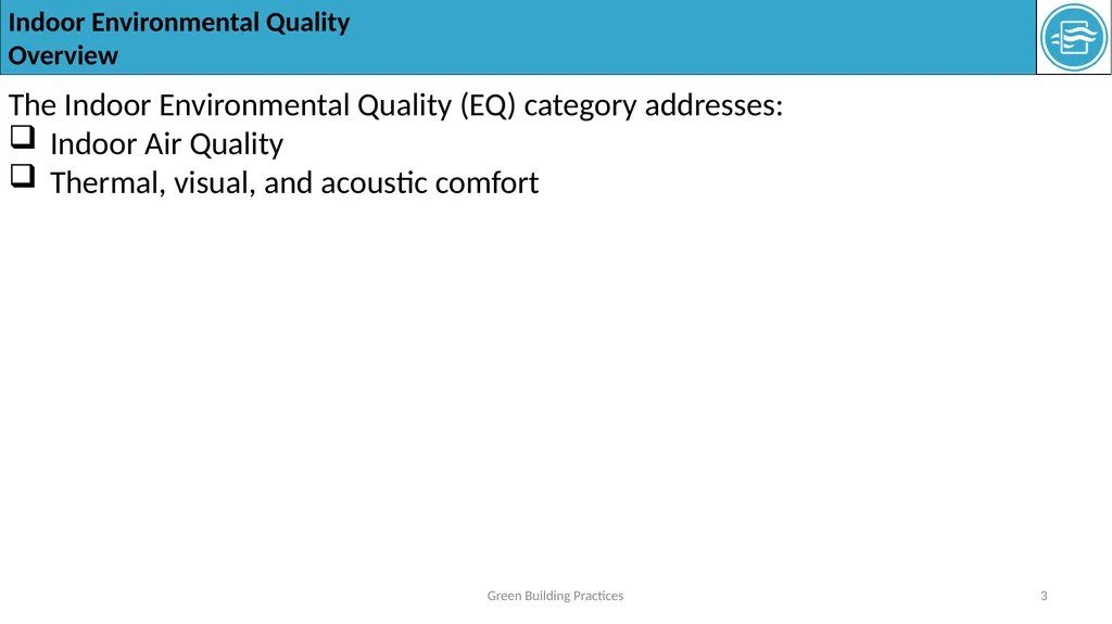 The Indoor Environmental Quality (EQ) category - slide 3 of 16