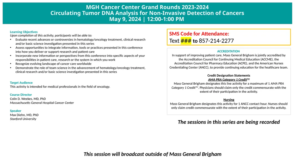 MGH Cancer Center Grand Rounds 2023-2024 - slide 1 of 2