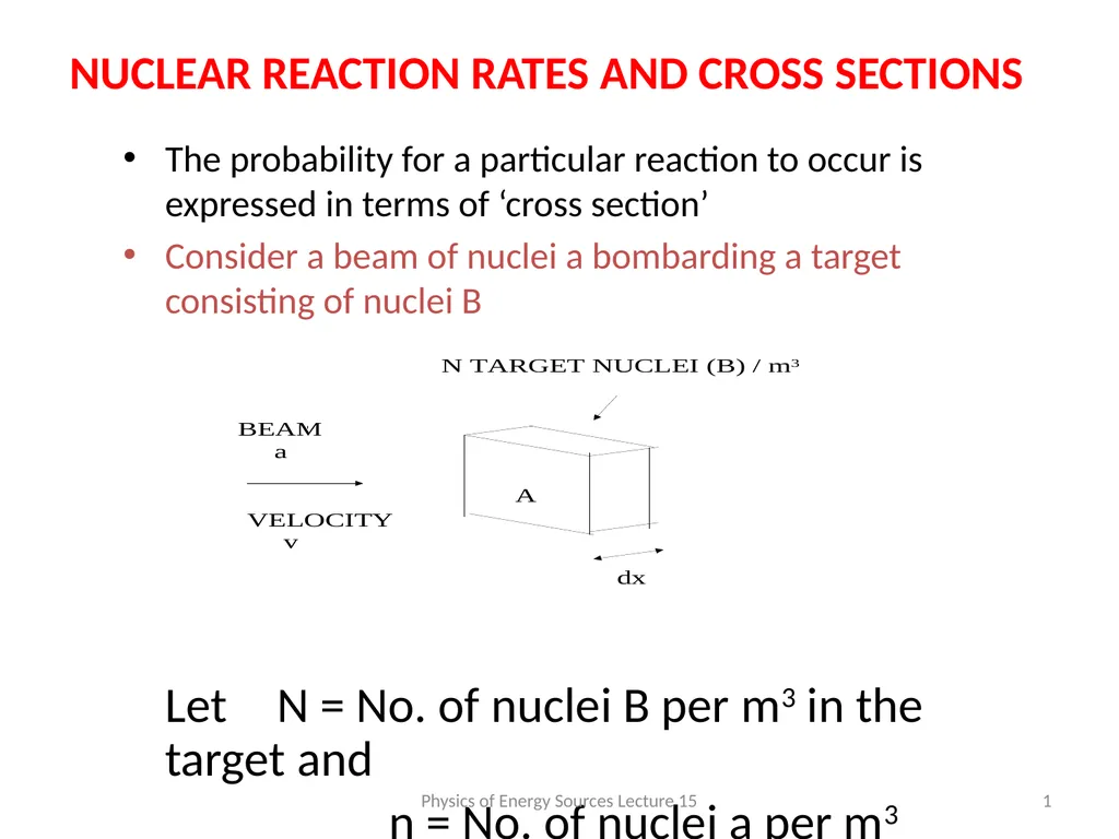 NUCLEAR REACTION RATES AND CROSS SECTIONS The - slide 1 of 13