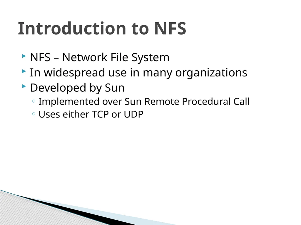 Network File System Joshua Caltagirone-Holzli - slide 3 of 23