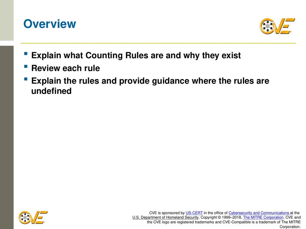 CVE Team CNA Rules 2.0: Counting Rules Overview - slide 2 of 48