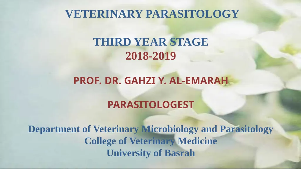 VETERINARY PARASITOLOGY THIRD YEAR STAGE 2018-2019 - slide 1 of 23