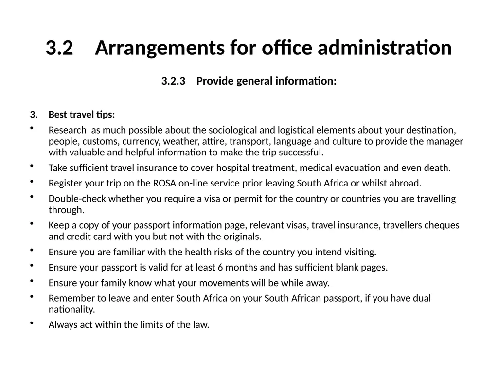 OFFICE PRACTICE N5 TOPIC 5: ASSISTING WITH TRAVEL - slide 30 of 34