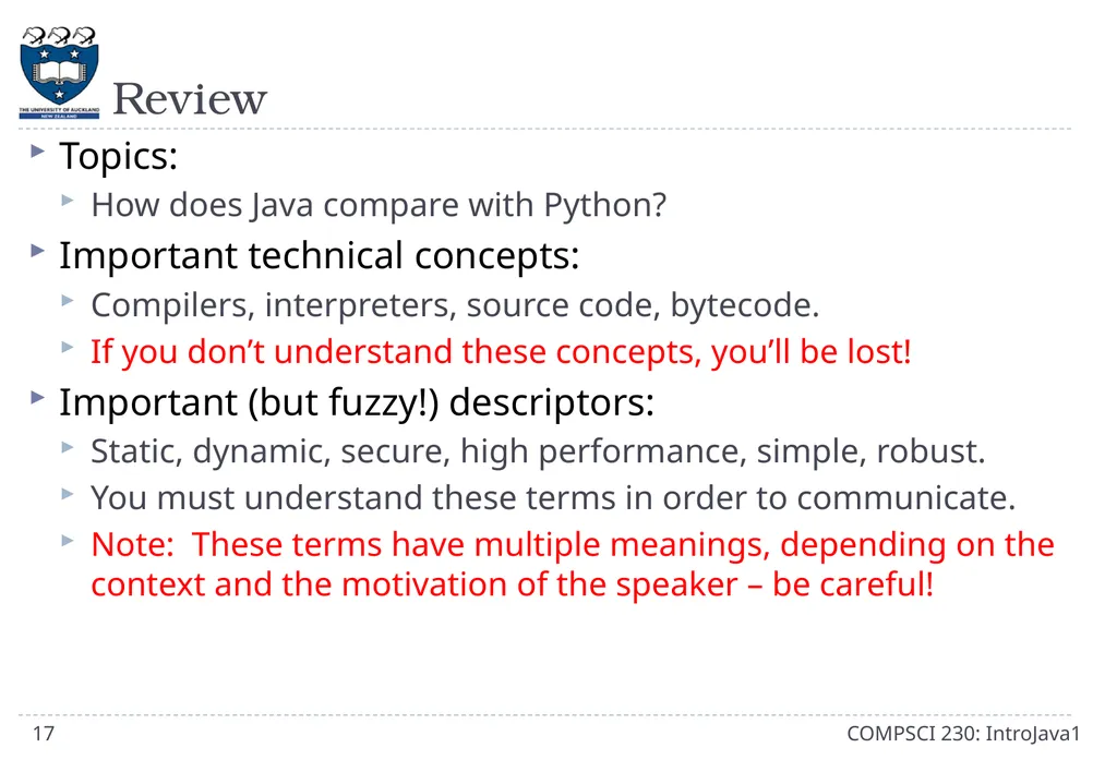 CompSci 230 Introduction to Java Lecture Slides - slide 17 of 18