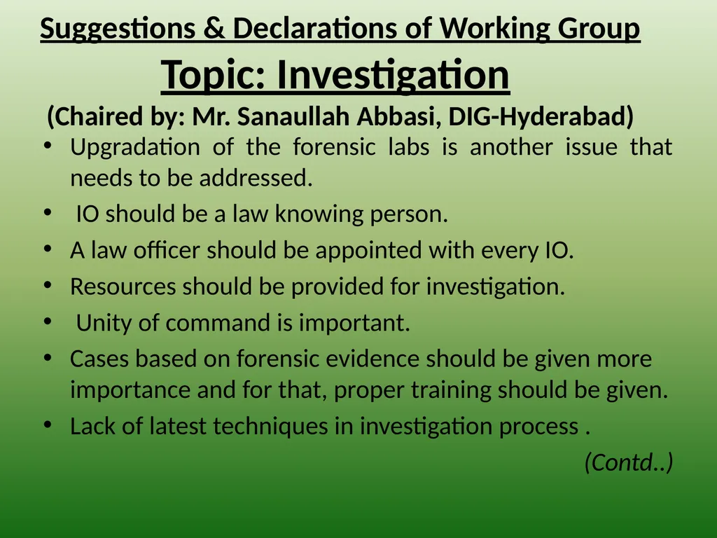 Suggestions & Declarations of Working Group Topic: - slide 1 of 2