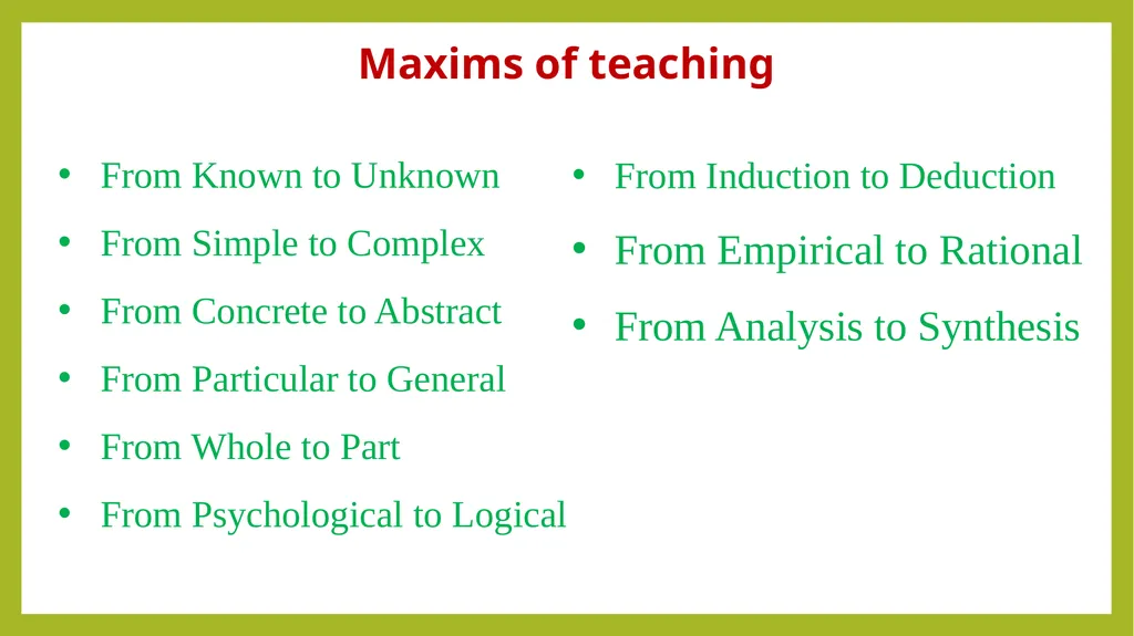 Maxims of teaching What is Maxims of teaching ? - slide 3 of 12