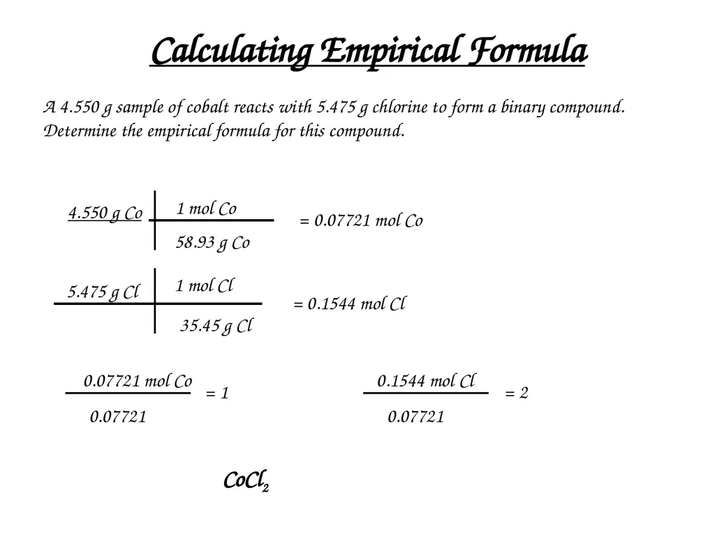 Percent Composition, Empirical Formulas, Molecular - slide 21 of 29