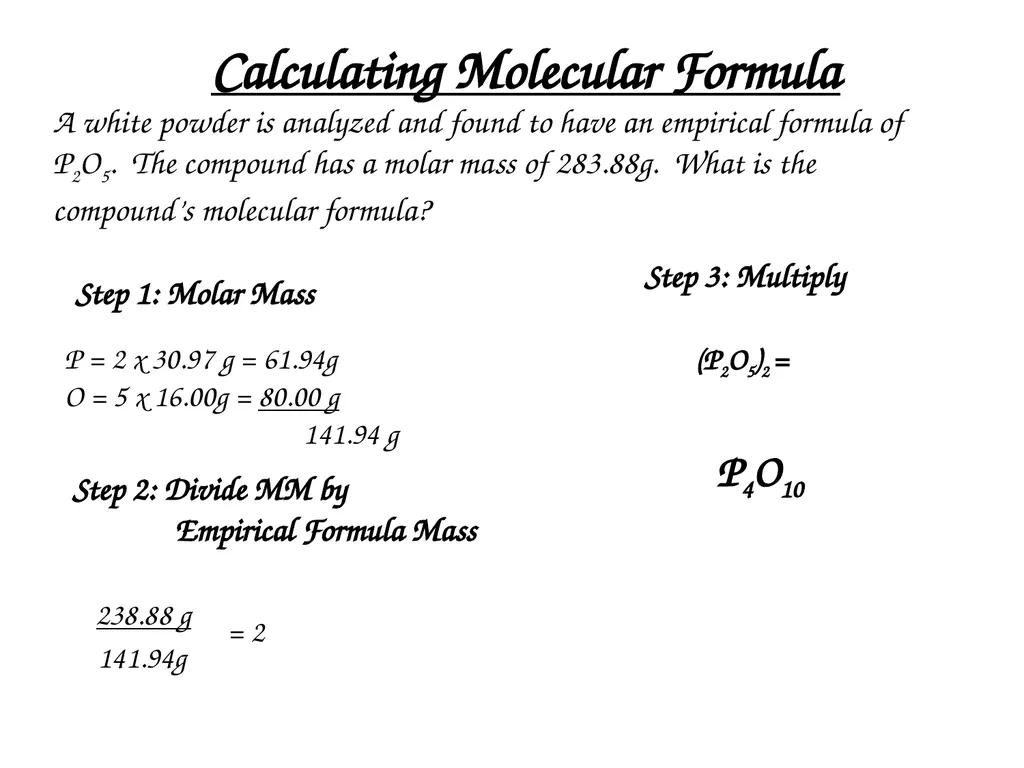 Percent Composition, Empirical Formulas, Molecular - slide 28 of 29