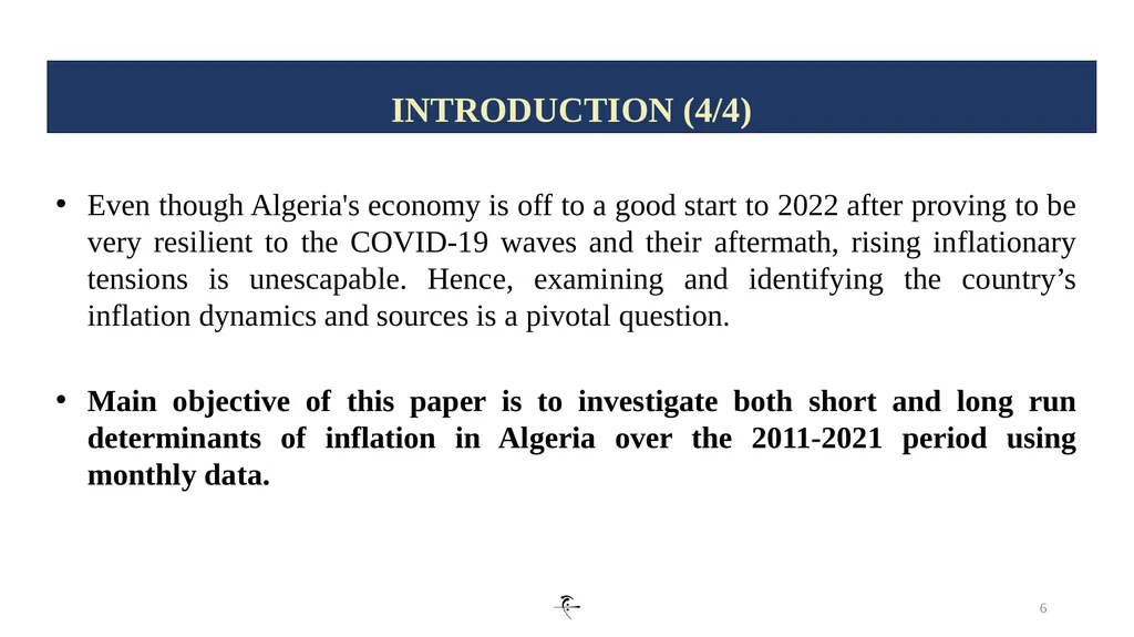 1 INFLATION DYNAMICS AND DETERMINANTS IN ALGERIA: - slide 6 of 24