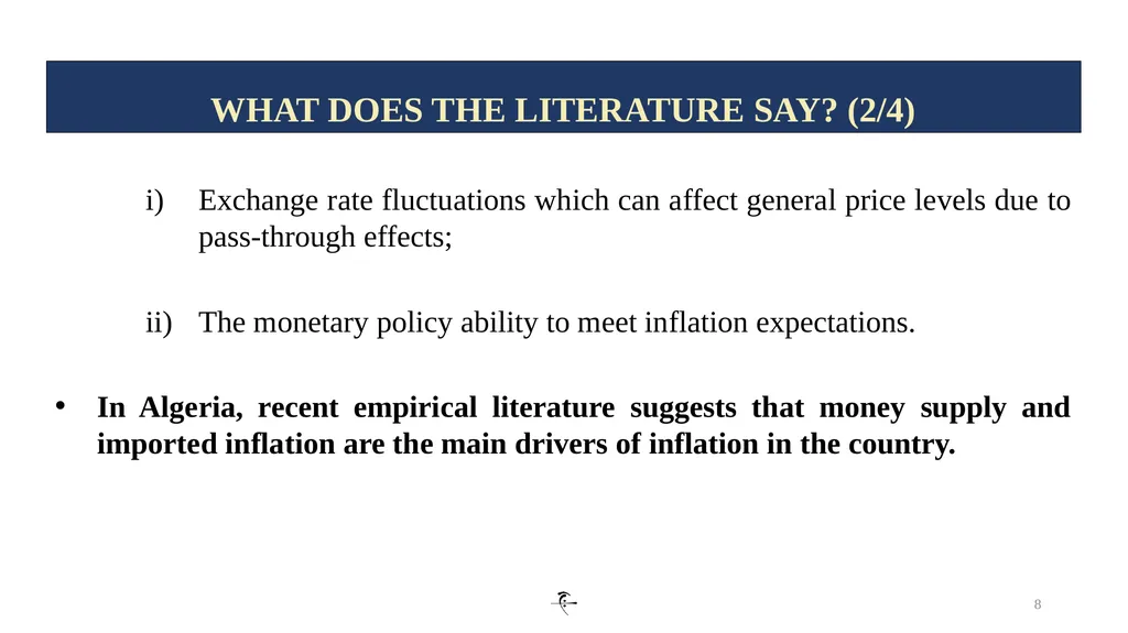 1 INFLATION DYNAMICS AND DETERMINANTS IN ALGERIA: - slide 8 of 24