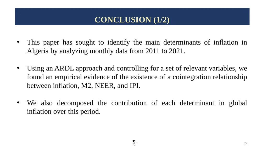 1 INFLATION DYNAMICS AND DETERMINANTS IN ALGERIA: - slide 22 of 24