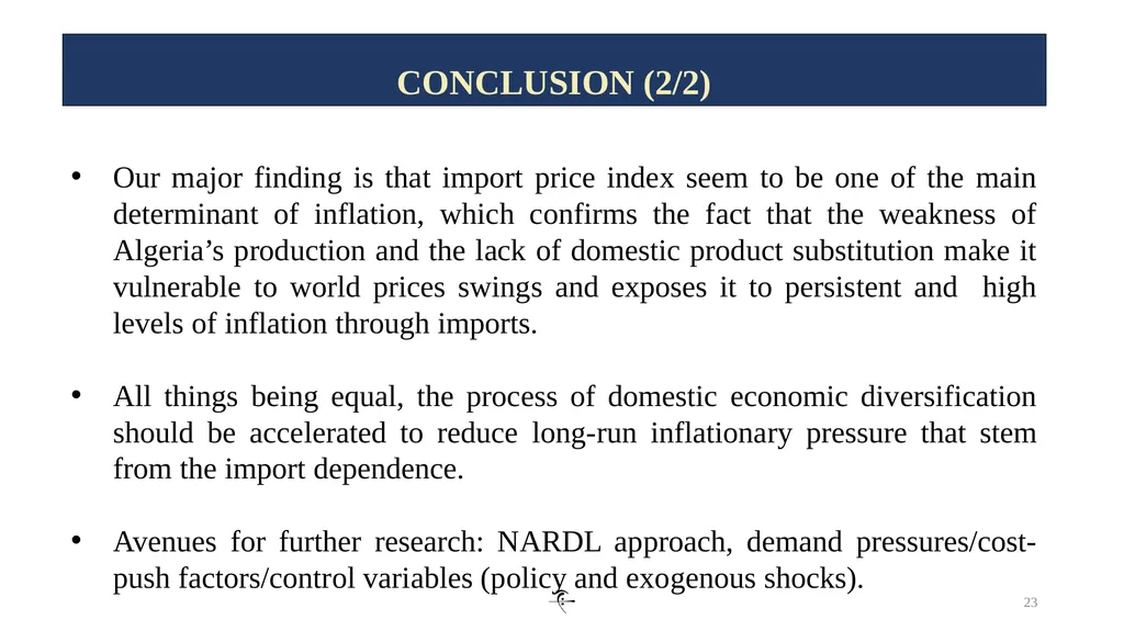 1 INFLATION DYNAMICS AND DETERMINANTS IN ALGERIA: - slide 23 of 24