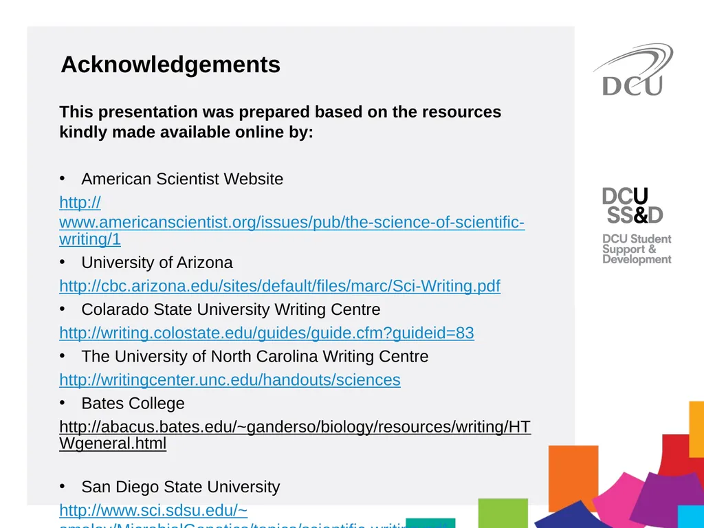 Scientific Writing DCU Student Learning Key - slide 34 of 34