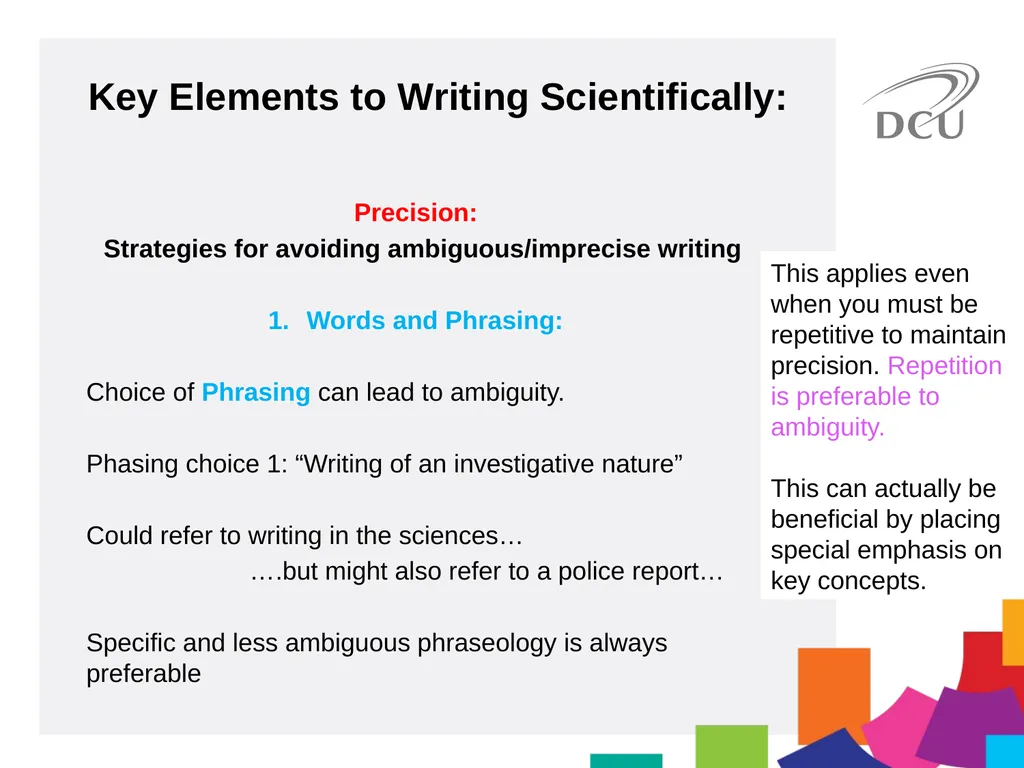 Scientific Writing DCU Student Learning Key - slide 10 of 34