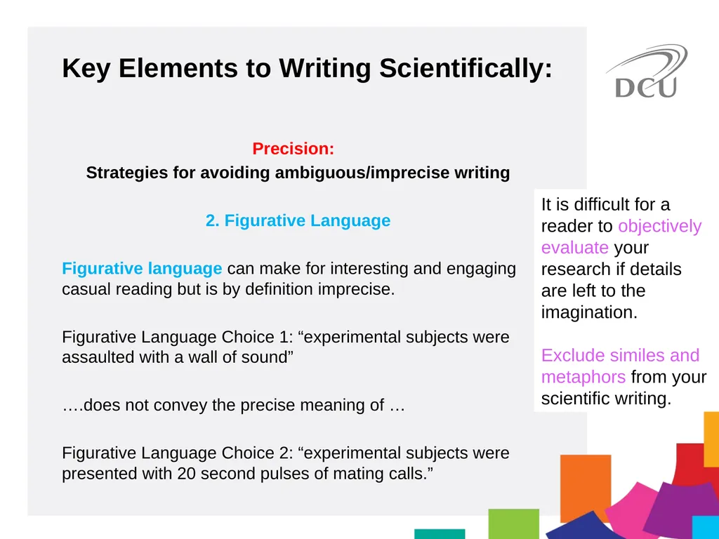 Scientific Writing DCU Student Learning Key - slide 11 of 34