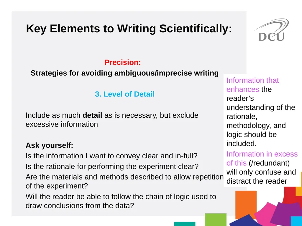Scientific Writing DCU Student Learning Key - slide 12 of 34