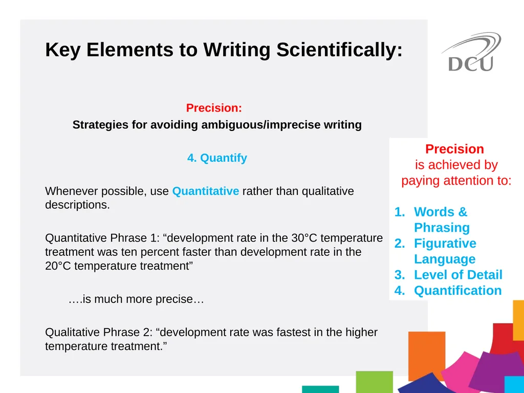 Scientific Writing DCU Student Learning Key - slide 13 of 34