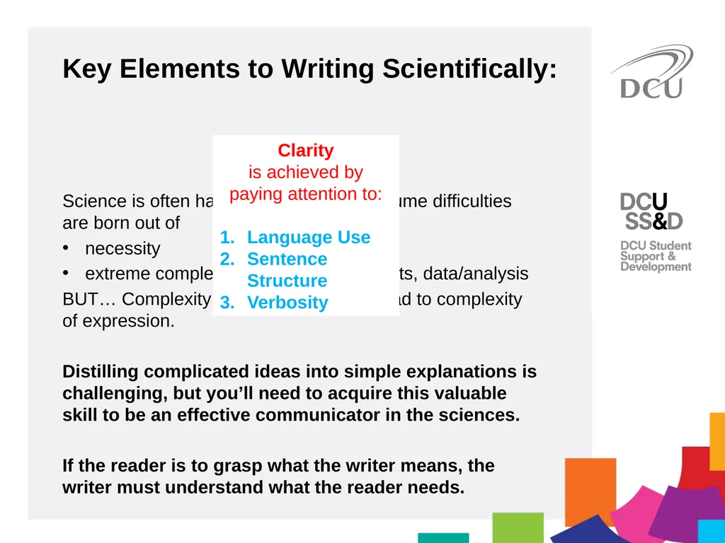 Scientific Writing DCU Student Learning Key - slide 14 of 34