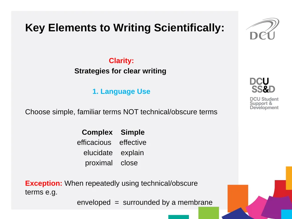 Scientific Writing DCU Student Learning Key - slide 15 of 34