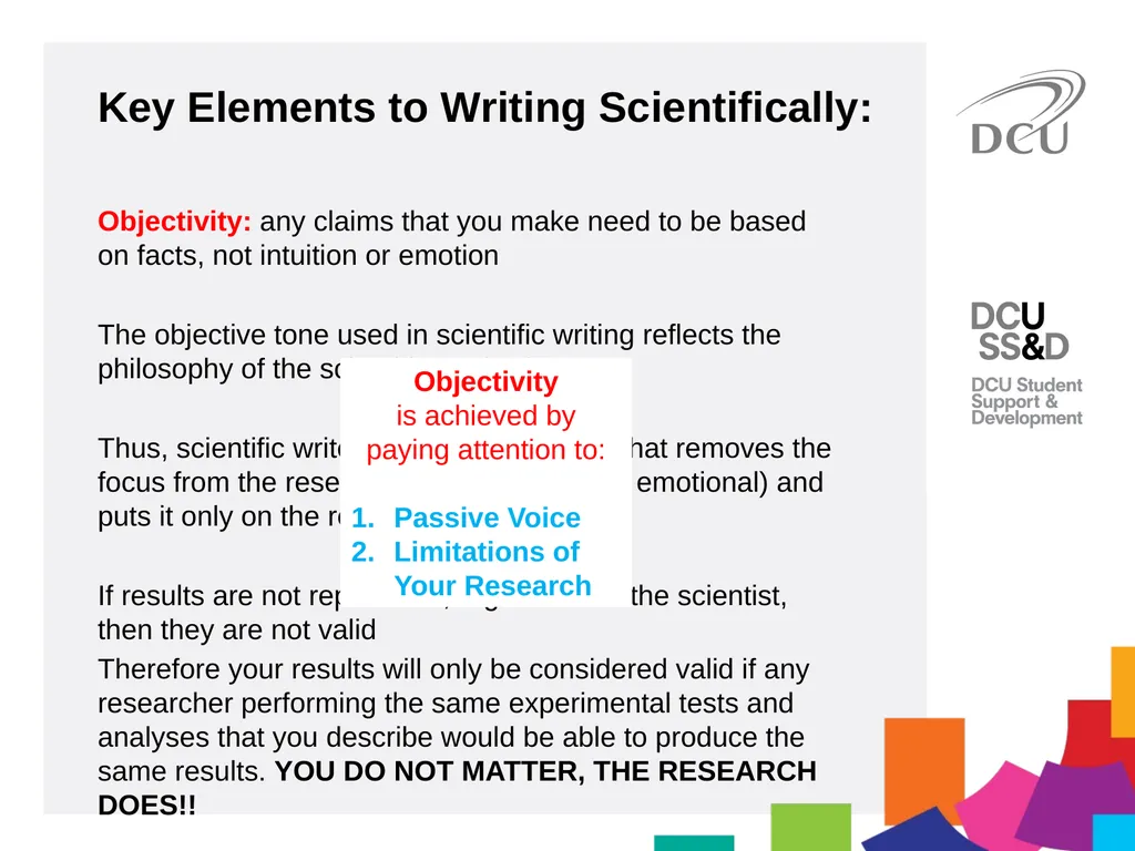 Scientific Writing DCU Student Learning Key - slide 18 of 34