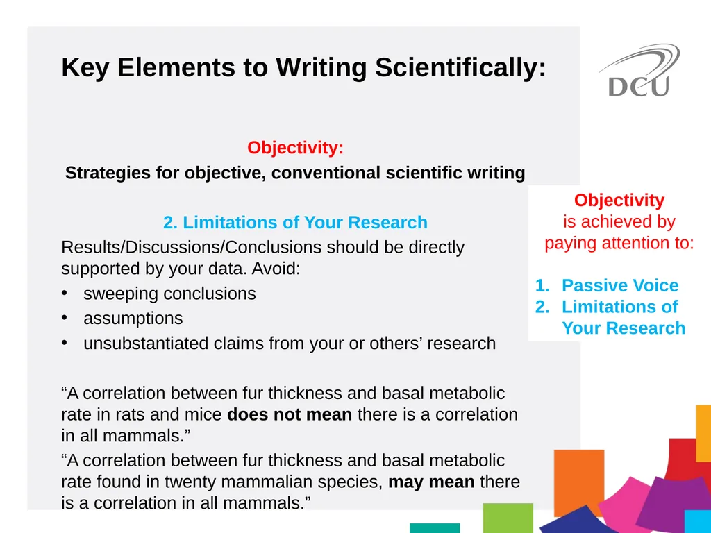 Scientific Writing DCU Student Learning Key - slide 20 of 34