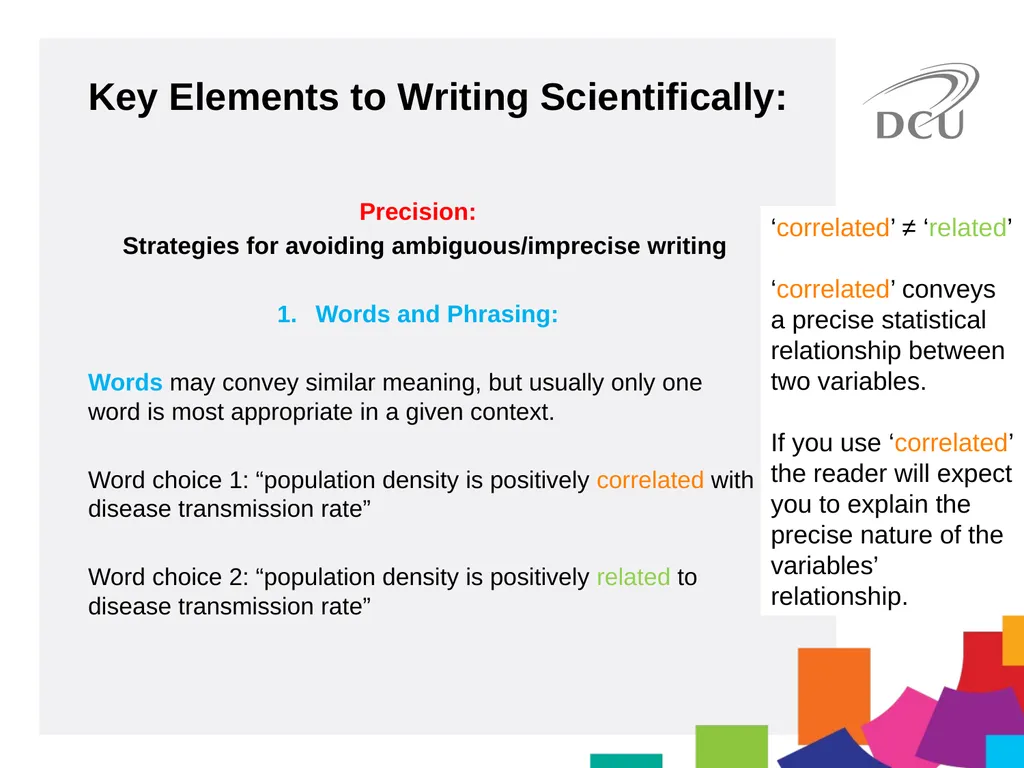 Scientific Writing DCU Student Learning Key - slide 9 of 34