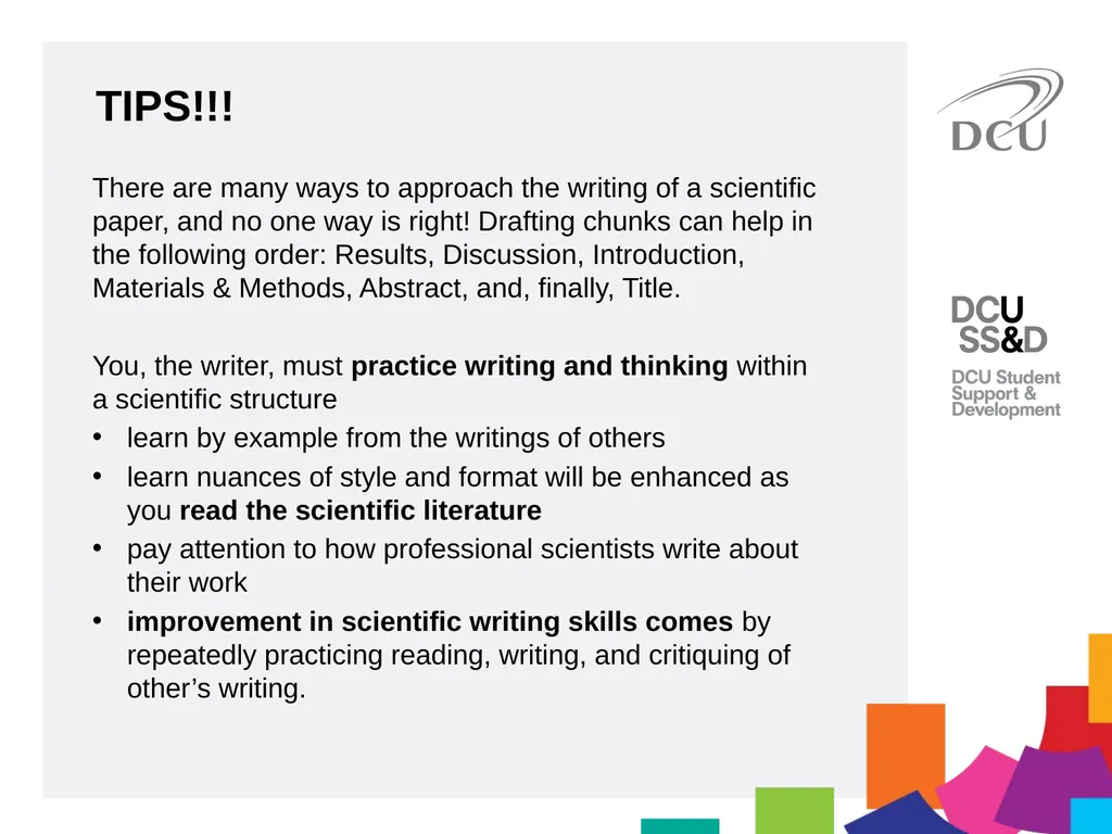 Scientific Writing DCU Student Learning Key - slide 33 of 34