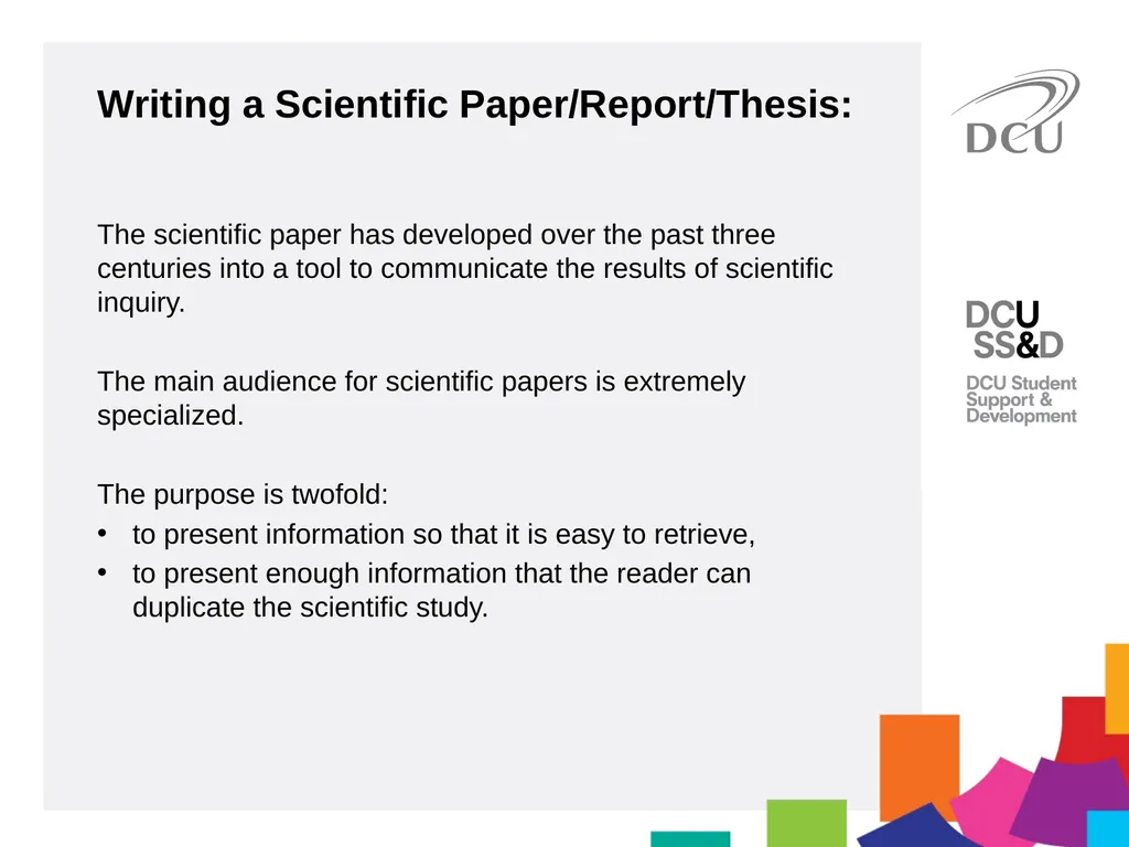 Scientific Writing DCU Student Learning Key - slide 21 of 34