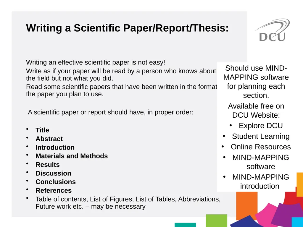 Scientific Writing DCU Student Learning Key - slide 23 of 34