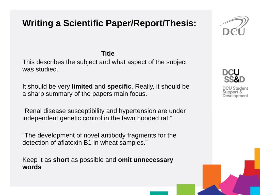 Scientific Writing DCU Student Learning Key - slide 25 of 34