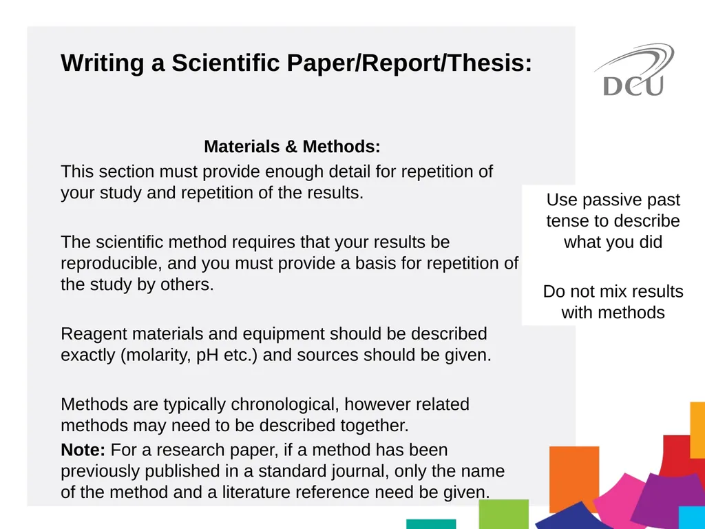 Scientific Writing DCU Student Learning Key - slide 29 of 34