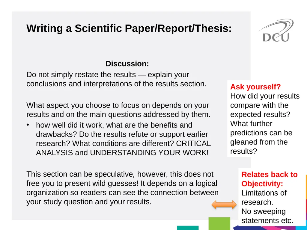 Scientific Writing DCU Student Learning Key - slide 31 of 34